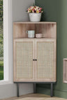 4-Tier Rattan Doors Corner Storage Cabinet