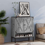 5-Tier Natural Rattan Entryway Shoe Storage Cabinet with Doors