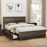 Farmhouse Queen Size Bed Frame with 4 Storage Drawers