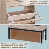 Yechen Rattan Shoe Cabinet with 2 Flip Doors & Storage Drawer, Entryway Wooden Shoe Rack Organizer, Oak