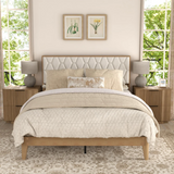 Yechen Diamond Headboard Platform Bed Frame | Boho Wood-Look, No Box Spring Needed