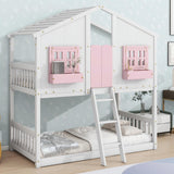Twin over Twin House Bunk Bed with Roof