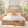 Arched Reeded Wood Bed Frame with Storage Drawers | No Box Spring | Full Queen King
