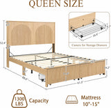 Arched Reeded Wood Bed Frame with Storage Drawers | No Box Spring | Full Queen King