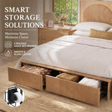 Arched Reeded Wood Bed Frame with Storage Drawers | No Box Spring | Full Queen King