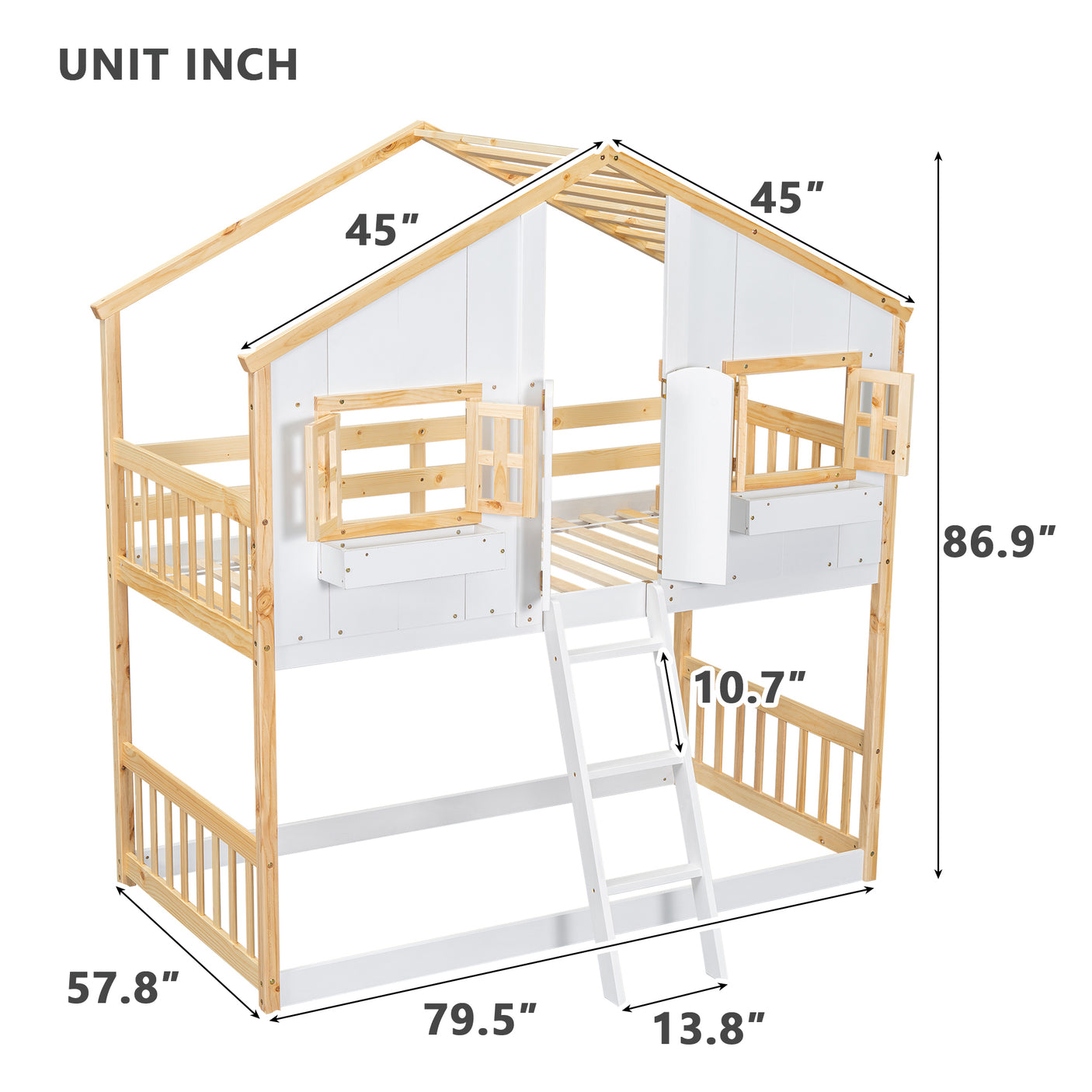 Twin over Twin House Bunk Bed with Roof