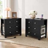 Yechen 3-Drawer Nightstand with USB-C & AC Outlets | Crystal Handles | White & Black