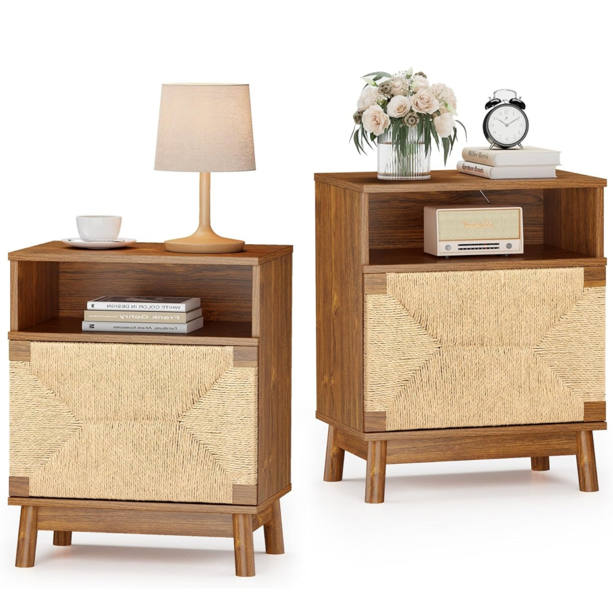 Boho Rattan Drawers Sidetable Nightstand 2 Packs
