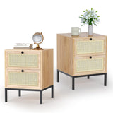 Boho Rattan Drawers Sidetable Nightstand 2 Packs