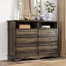 Rustic 6 Drawer Open Shelves Dresser