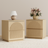 Yechen Modern Arched Reeded Wood Bed | 2 Storage Drawers | Natural Oak