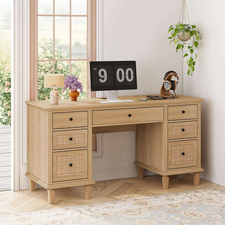58'' Wood Executive Desk with 3 Drawers & 2 Cabinet