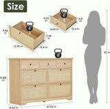 7 Drawer Natural Rattan Dresser - Boho Mid-Century Modern Bedroom Storage