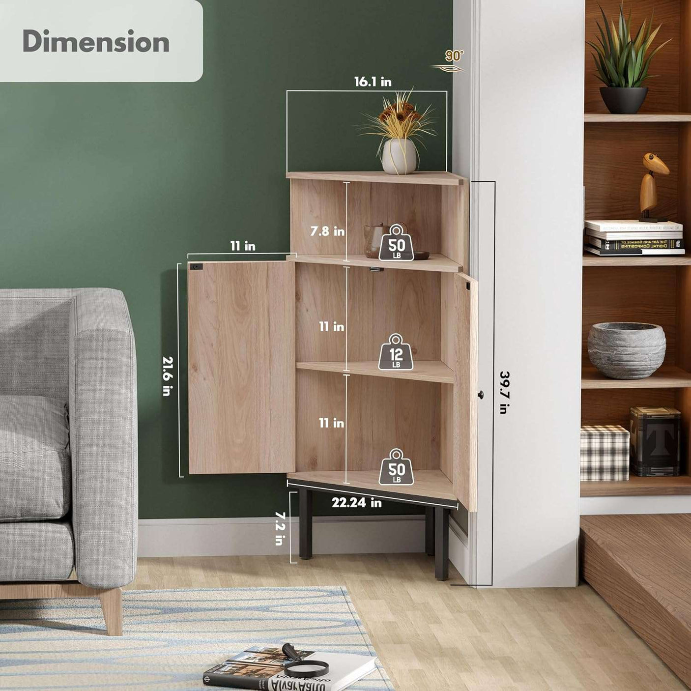 4-Tier Rattan Doors Corner Storage Cabinet