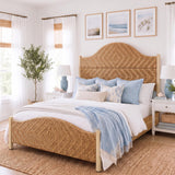Rattan Bed Frame | Boho Tall Headboard with Solid Wood Legs