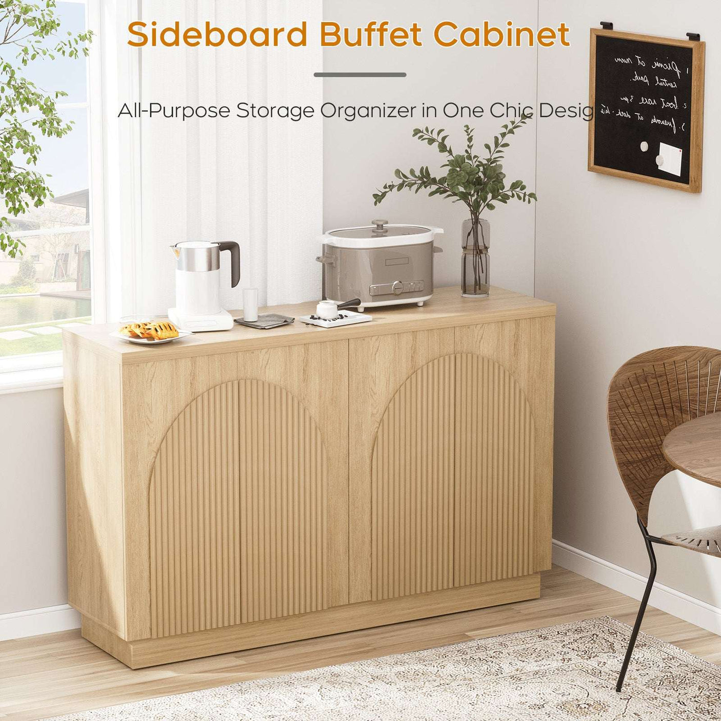 Arched Reeded Design Sideboard Buffet Cabinet