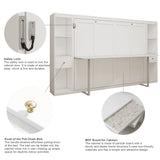 Queen Horizontal Murphy Bed with Desk & Storage – White