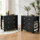 Yechen 3-Drawer Nightstand with USB-C & AC Outlets | Crystal Handles | White & Black
