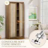Yechen 67" Tall Rattan Pantry Cabinet with Adjustable Shelves, Dark Walnut/Natural Walnut