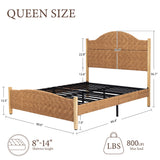 Yechen Rattan Bed Frame | Boho Tall Headboard with Solid Wood Legs