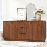 67" Fluted Sideboard Buffet Cabinet with 4 Doors & 3 Drawers - Mid Century Modern Storage