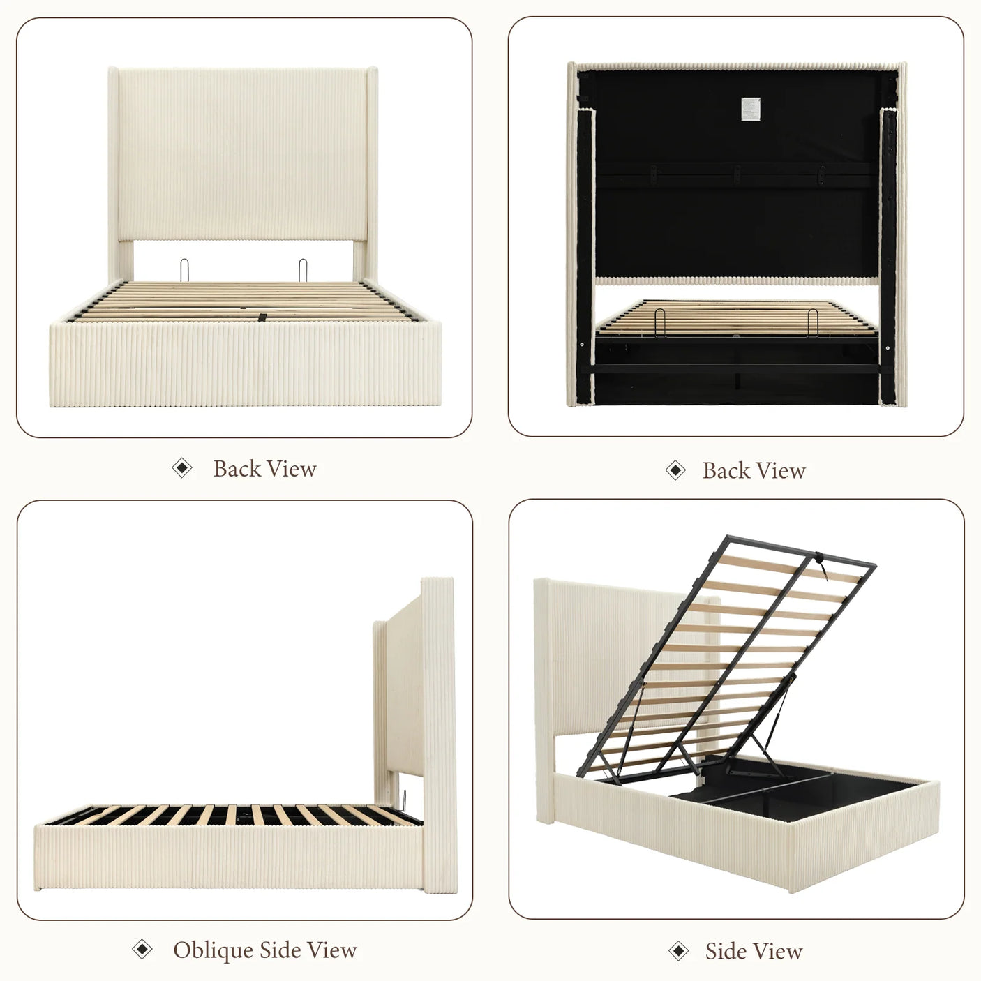 Yechen Hydraulic Lift Storage Bed 51.2" Tall Upholstered Headboard