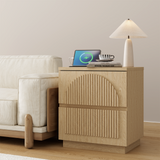 Yechen Fluted Nightstand with Charging Station | Arched Reeded Bedside Table, Natural