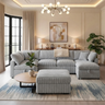 122'' Plush Corduroy Sectional Sleeper Sofa with Pull-Out Bed & Storage Chaise – Gray