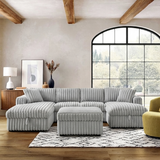 122'' Plush Corduroy Sectional Sleeper Sofa with Pull-Out Bed & Storage Chaise – Gray2