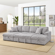 122'' Plush Corduroy Sectional Sleeper Sofa with Pull-Out Bed & Storage Chaise – Gray3