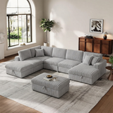 122'' Plush Corduroy Sectional Sleeper Sofa with Pull-Out Bed & Storage Chaise – Gray4