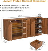 67" Fluted Sideboard Buffet Cabinet with 4 Doors & 3 Drawers - Mid Century Modern Storage