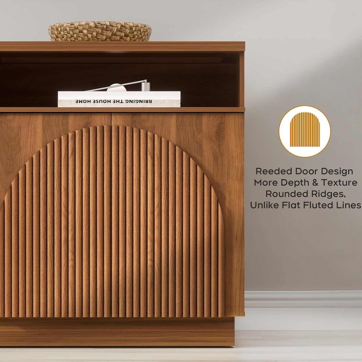 Fluted Sideboard Buffet Cabinet with Arched Reeded Doors - Mid Century Modern Storage