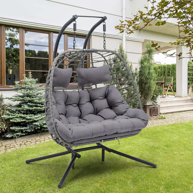Double Egg Swing Chair with Stand for Outdoor