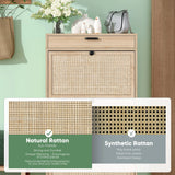Yechen Rattan Shoe Cabinet with 2 Flip Doors & Storage Drawer, Entryway Wooden Shoe Rack Organizer, Oak