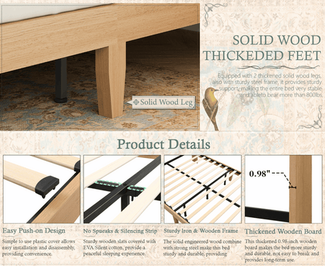 Retro Fluted Queen Bed Frame with 55" Tall Headboard and Storage Drawers