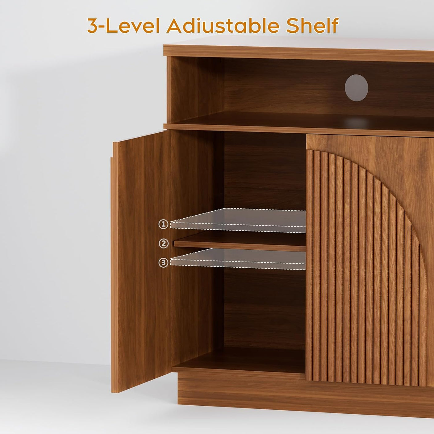 Fluted Sideboard Buffet Cabinet with Arched Reeded Doors - Mid Century Modern Storage