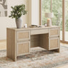 Yechen 57" Rattan Executive Desk — Built-in Charging Station, 5 Drawers & File Cabinet | Farmhouse Home Office