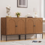 Fluted Sideboard Cabinet with Storage – 2-Door Arched Buffet Credenza | Mid-Century Modern | Walnut & Black