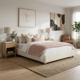 Cloud Boucle Bed Frame | Rounded Headboard, Solid Wood Legs, No Box Spring Needed