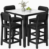 5-Piece Counter Height Dining Set | Marble-Look Top, Padded Chairs, Black