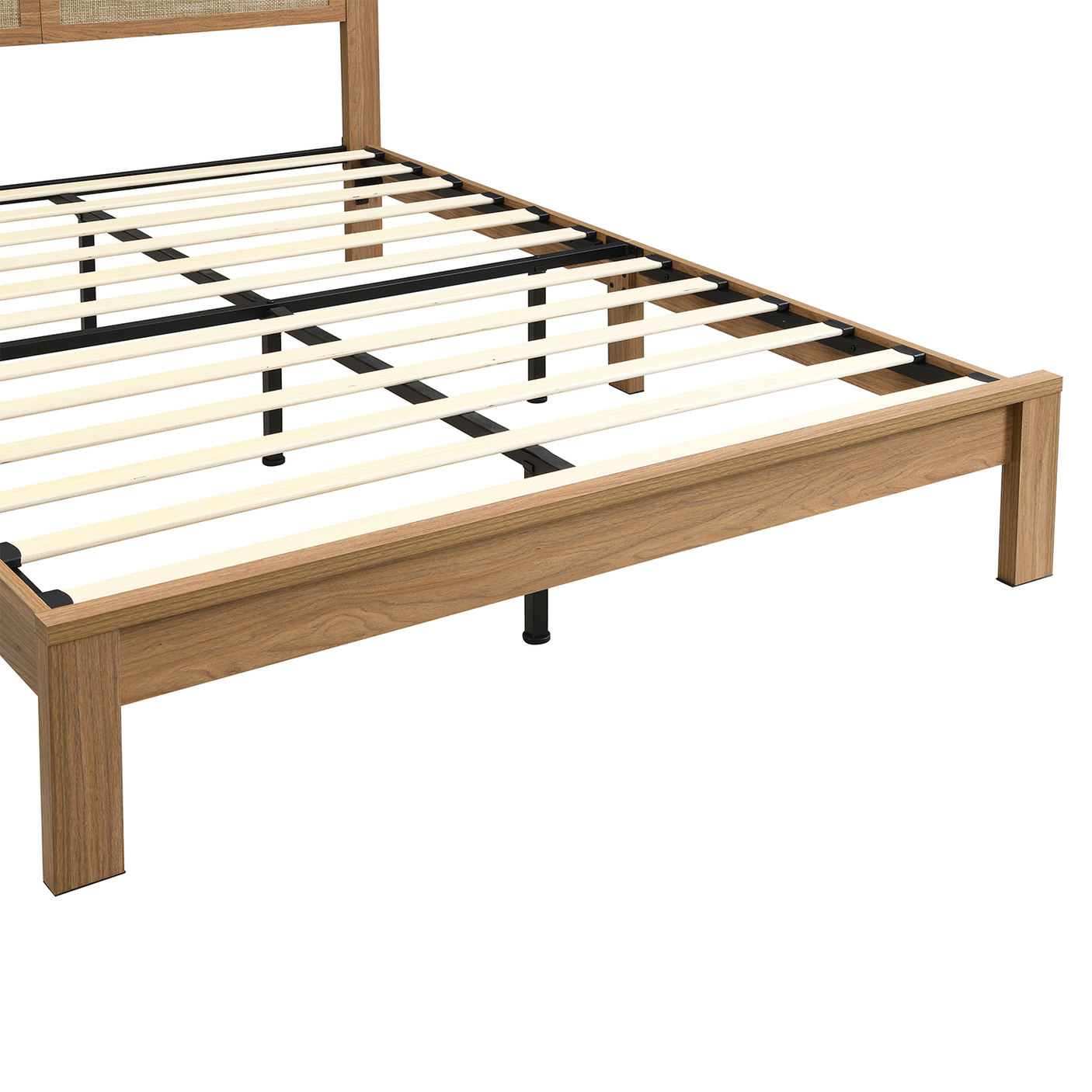 Rattan Boho Bed Frame with Headboard | Full Queen King | Natural Walnut Platform Bed
