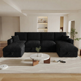 122'' U-Shaped Corduroy Sectional Sofa with Sleeper Bed & Storage Chaise