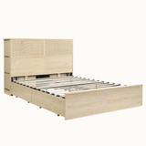 Boho Rattan Queen Bed Frame with Charging Station & 10 Storage Drawers