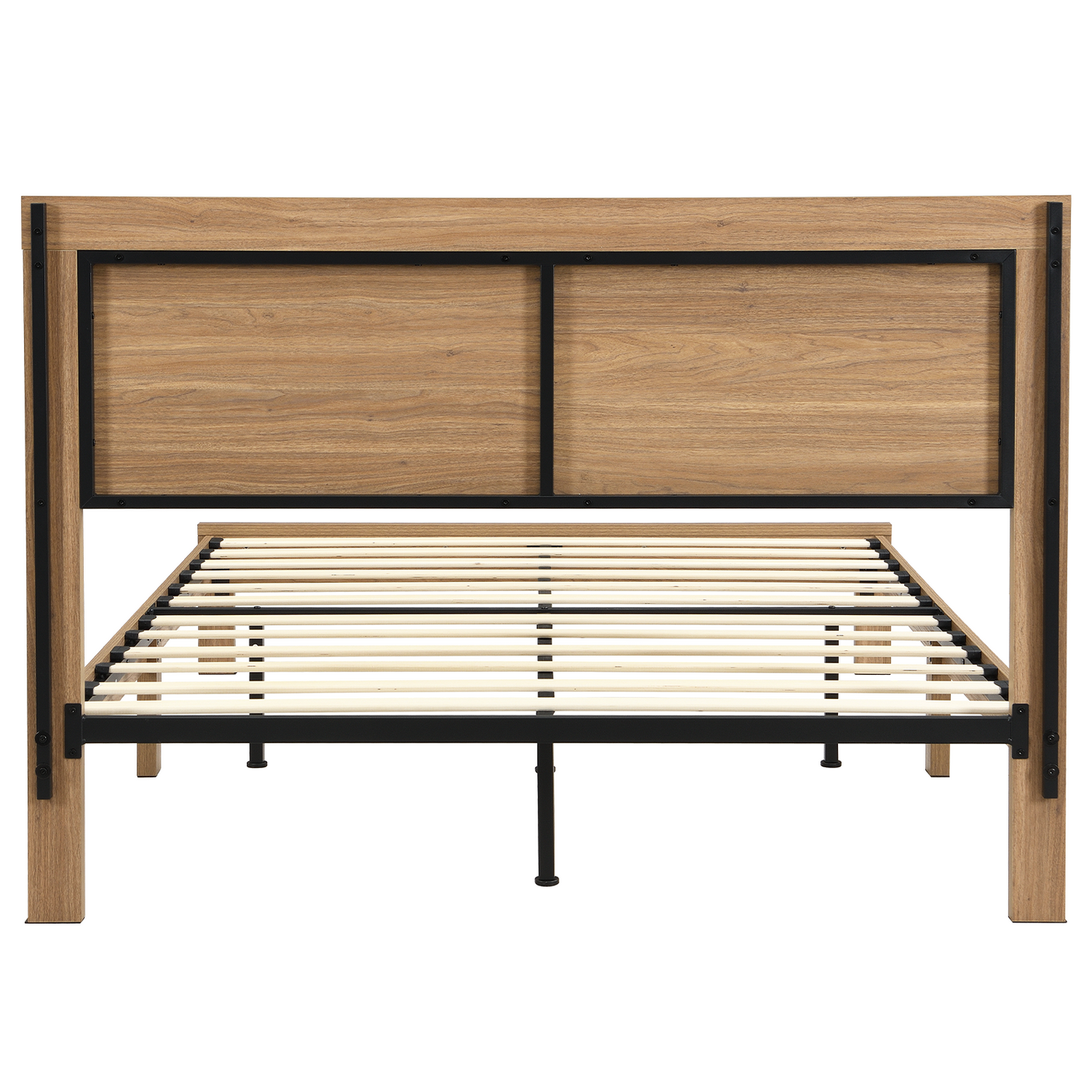 Rattan Boho Bed Frame with Headboard | Full Queen King | Natural Walnut Platform Bed