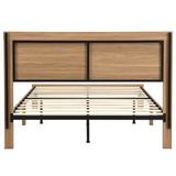 Rattan Boho Bed Frame with Headboard | Full Queen King | Natural Walnut Platform Bed