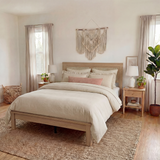 Rattan Boho Bed Frame with Headboard | Full Queen King | Natural Walnut Platform Bed