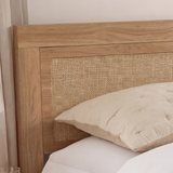Rattan Boho Bed Frame with Headboard | Full Queen King | Natural Walnut Platform Bed