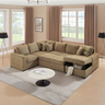 Yechen 123" U-Shaped Sectional Sleeper Sofa with Pull-Out Bed & Storage Chaise, 6-Seater
