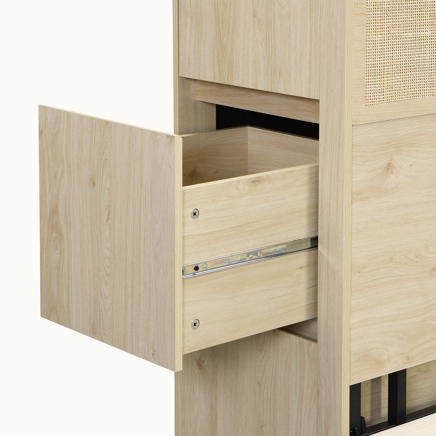 Boho Rattan Queen Bed Frame with Charging Station & 10 Storage Drawers